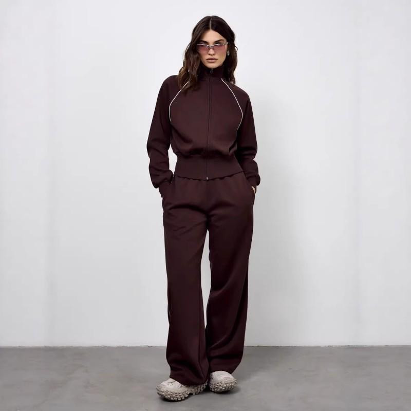 Womens Casual Commute Outfit Long Sleeve Zip Cardigan Loose Pants Set