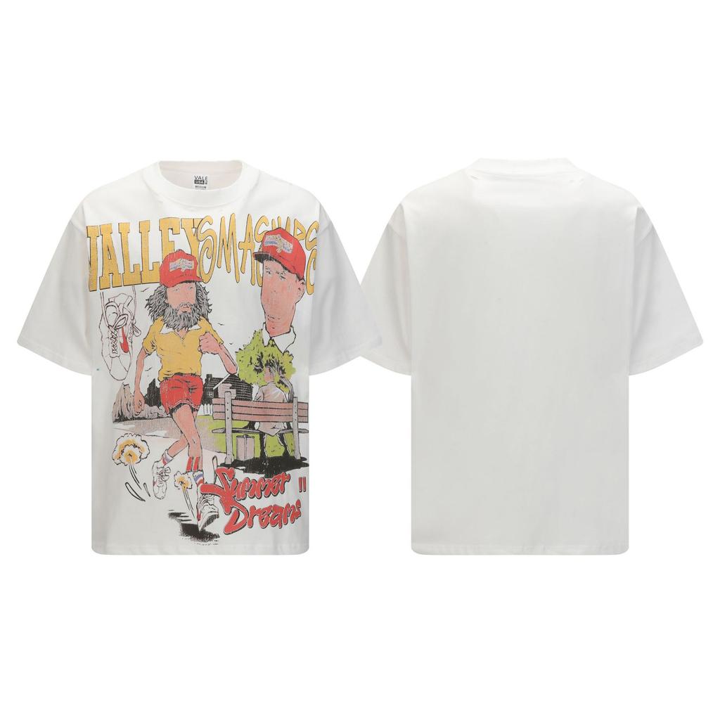 2025 Amerikanische trendige Marke Vall gewaschen alt bedrucktes kurzärmeliges Hip-Hop lockeres Streetwear-T-Shirt für Männer und Frauen