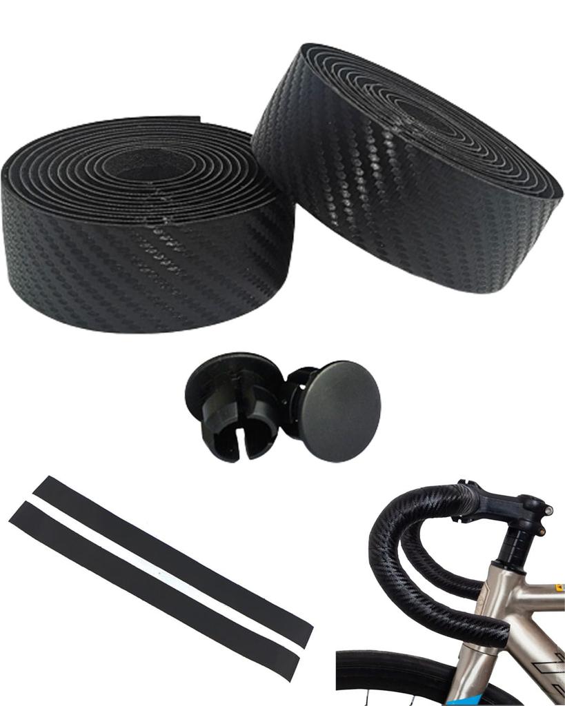 Harukita Handlebar Bicycle Drop Handlebar Left and Right Set with End Tape, Tape, Cushioned, Anti-Slip, Plugs, Carbon-Look Black, 20.03m