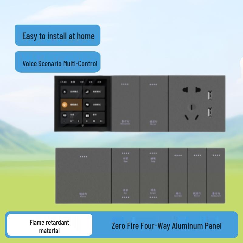 Graffiti Smart Zero Fire Aluminum Voice-Control Switch - Four-Way Home Panel, Easy Install Gold Aluminum
