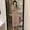 2026 summer new French sweet square neck bubble sleeve dress for women, small waist and thin fairy dress