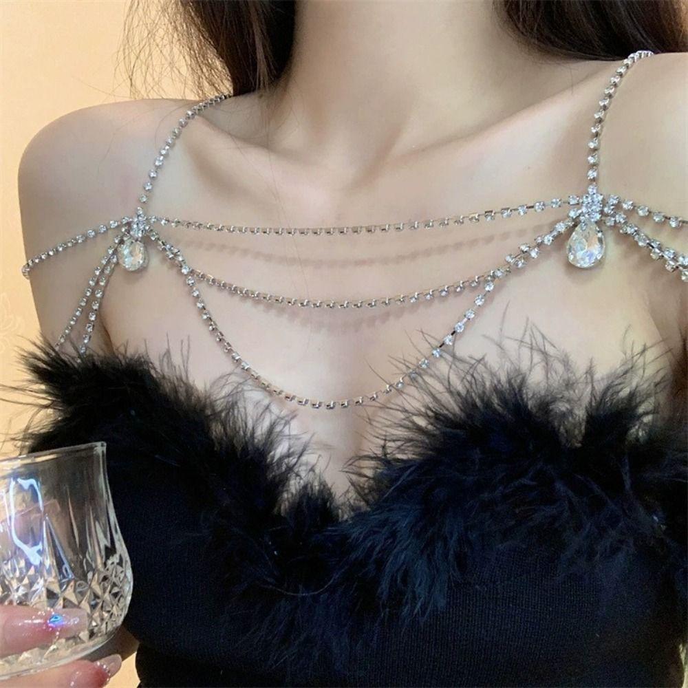 Retro Tassel Bling Body Chain Luxury Women's Shoulder Chain Rhinestone collarbone chain  Evening