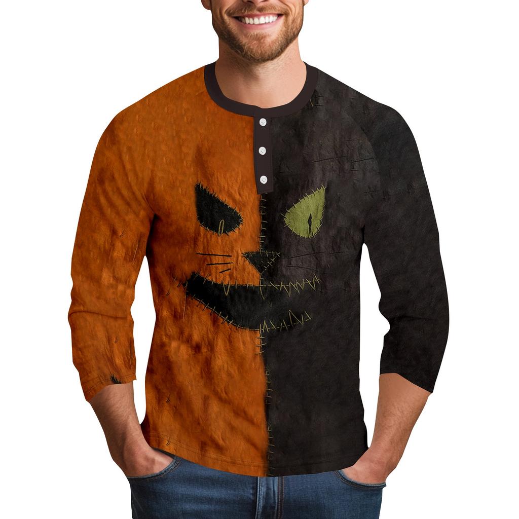 Men's Halloween Printed  Collar Three-Quarter Sleeve