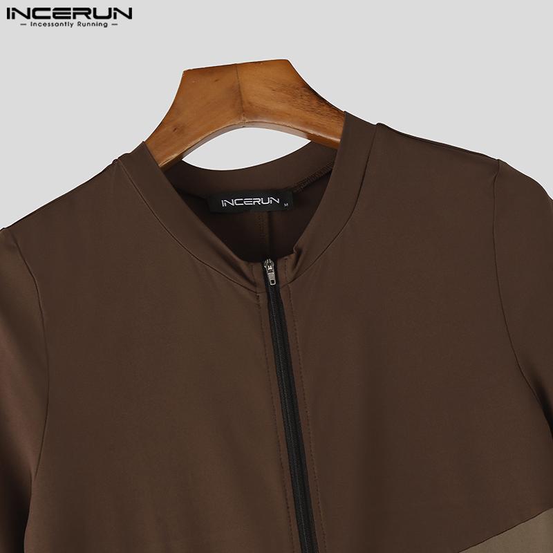 INCERUN Combinaisons Rompers Sous-vêtements Vêtements d'intérieur pour Hommes à Manches Courtes avec Fermeture Éclair et Coutures