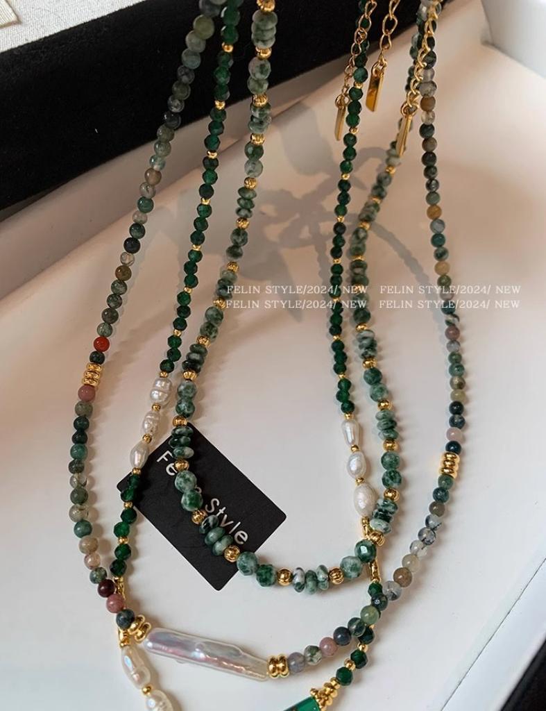 Boho Mix Color Natural Stone Freshwater Pearl Green Agate Crystal Beads Portrait Coin Pendant Necklaces for Women Choker