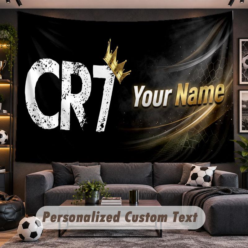 Tapeçaria de Parede com Nome Personalizado Padrão Cristiano Ronaldo Tecido Impresso Personalizado Decoração de Parede