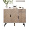 Modern Storage Cabinet, Sideboard in White and Wood Look with Drawer and Height-Adjustable Shelves (90 x 30 x 71.5 cm)