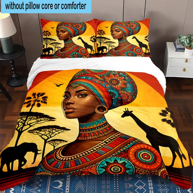 African Women 3pcs Bedding,Including 1pc Duvet Cover And 2pcs Pillowcases Perfect for Christmas,Ideal for Bedroom, Dormitory