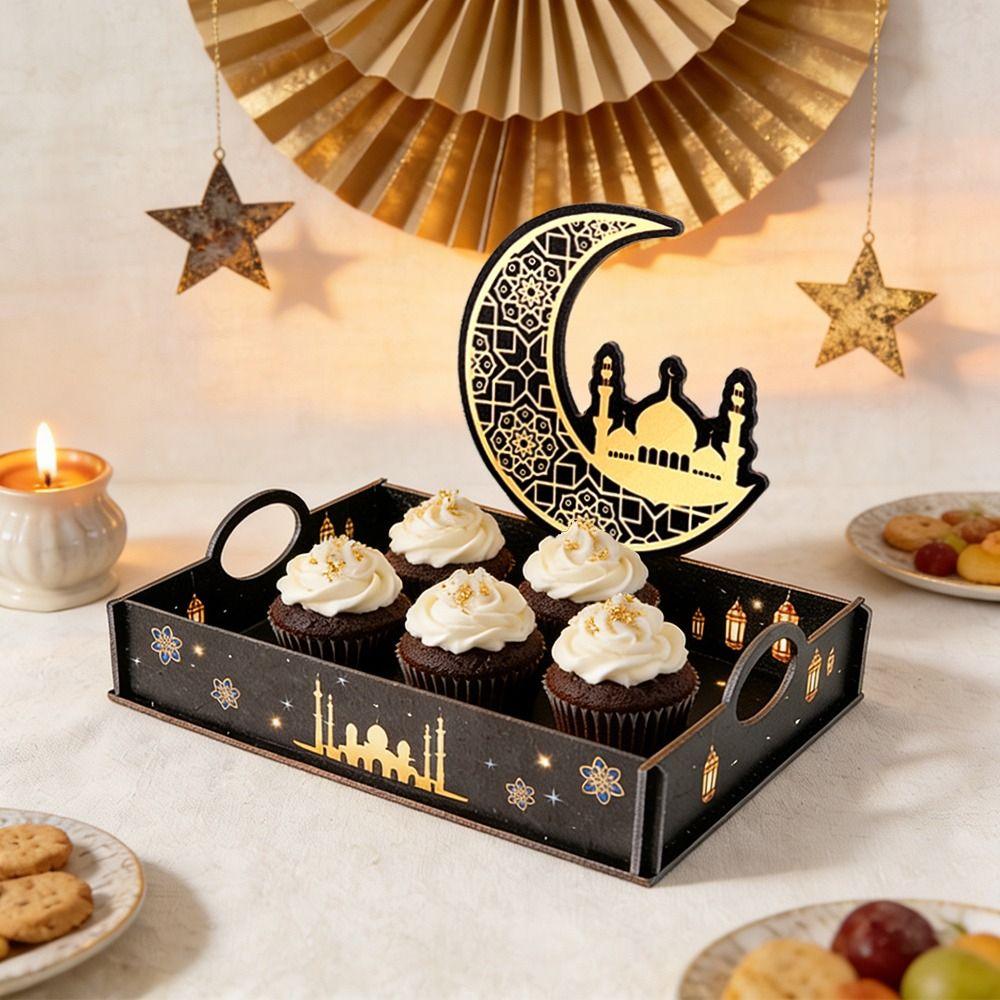 Star Moon Ramadan Wooden Tray Handmade Detachable Middle Dessert Container Funny Food Holder Islamic Muslim Party