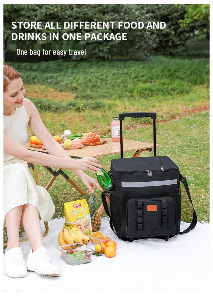 Available Large Capacity Portable Insulated Cooler Bag with Pull Rod for Fresh-Keeping and Outdoor Activities