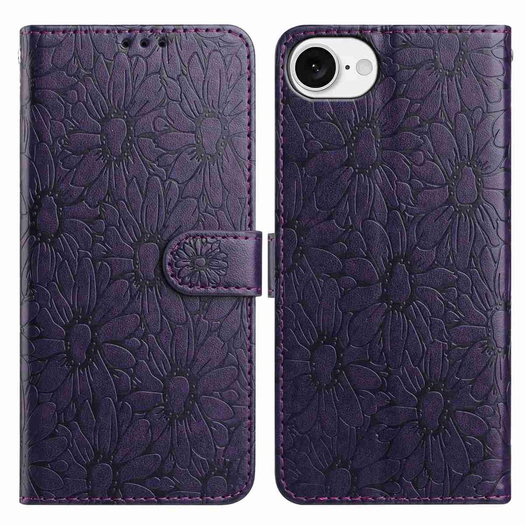 For iPhone 16e Leather Case Daisy Imprint Wallet Stand Phone Protective Cover