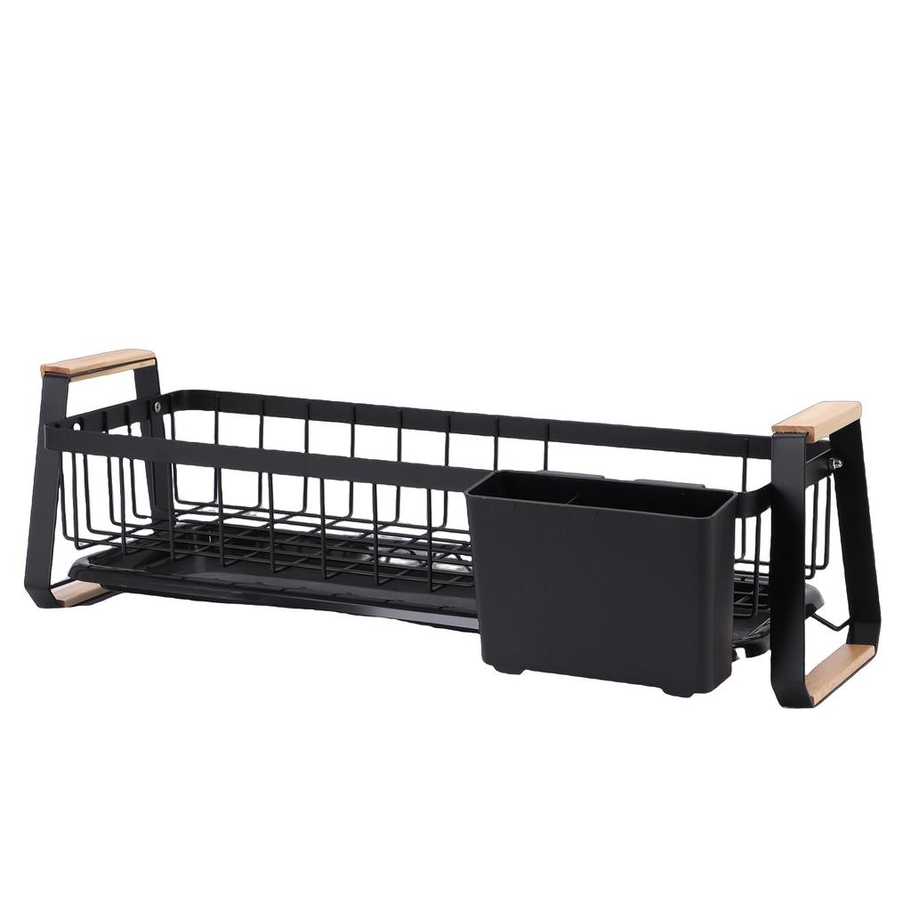 Dish Rack and Drain Board Kitchen Plate Cup Dish Drying Rack Tray Cutlery Dish Drainer with Wood Handle