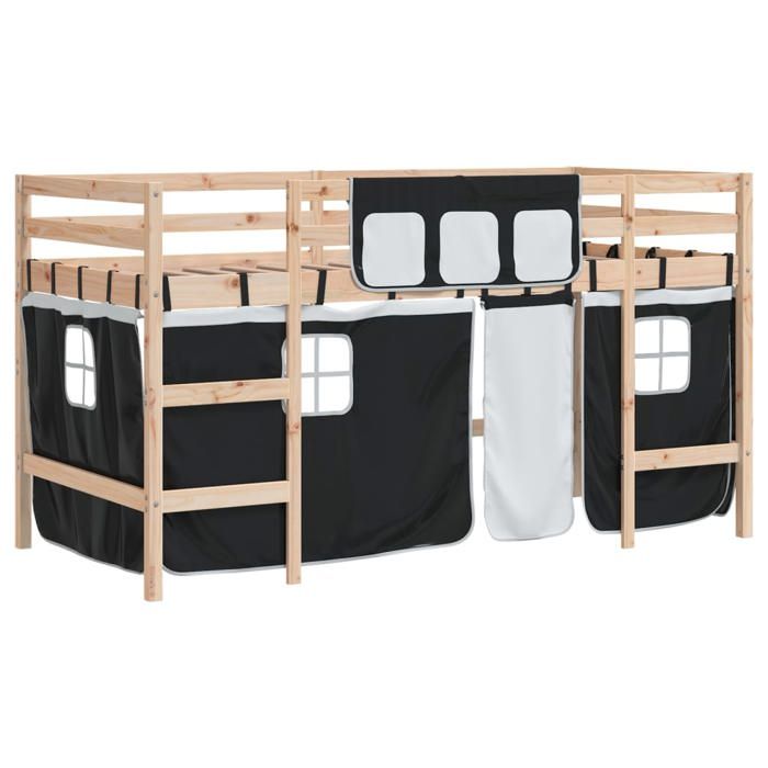 VidaXL Lit Mezzanine Enfants et Rideaux, Lit Surélevé pour Enfants avec Échelle, Meuble de Rangement Chambre, Moderne, Blanc 3206955