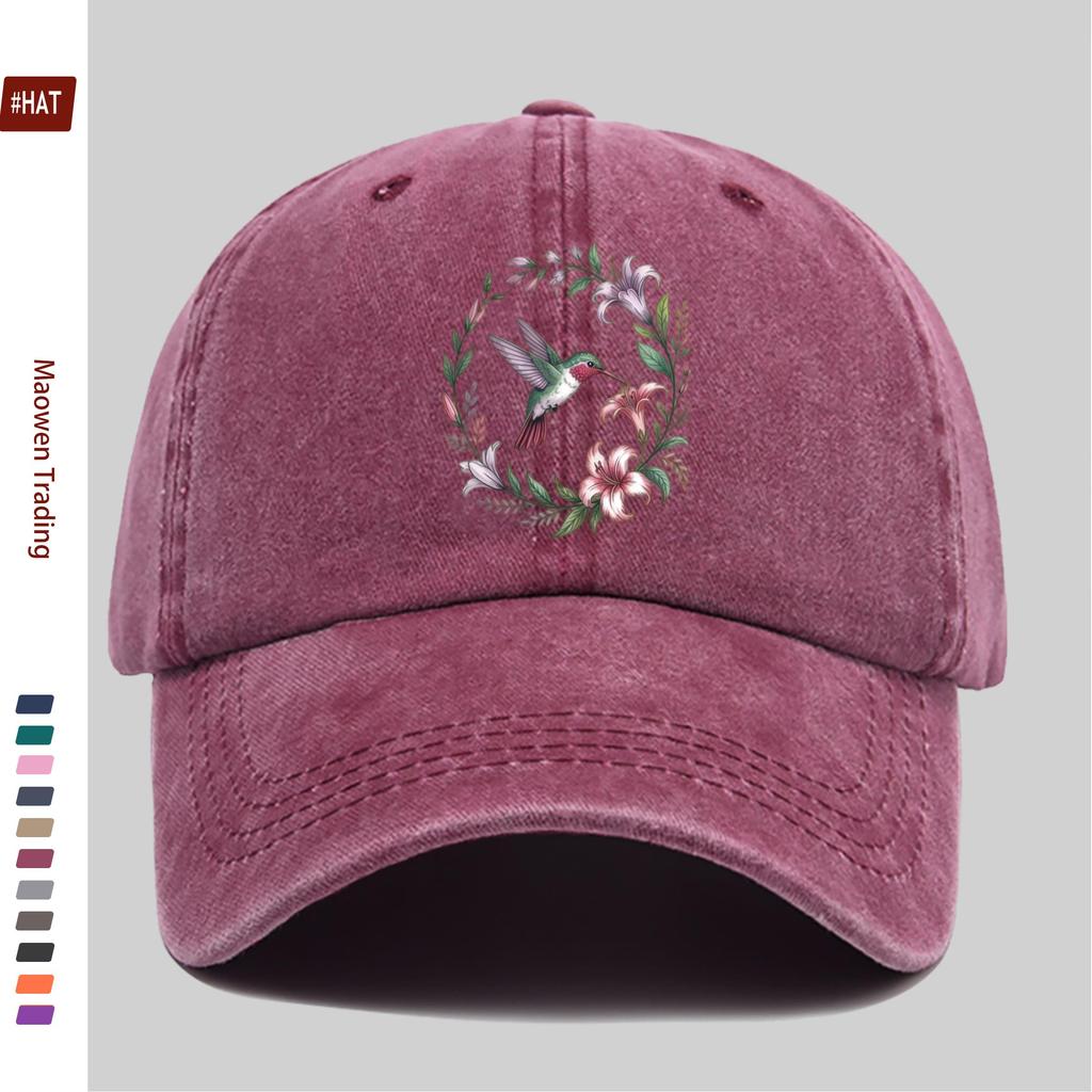 pc Bird and Lily Wreath Print Baseball Cap Perfect for Fashion Photos Commuting Vacation and Daily Wear Vintage Style Sun