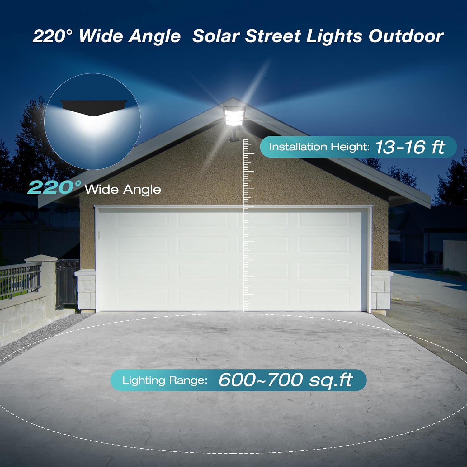 

Solar Street Lights Outdoor, Wide Angle, Motion Sensor, Dusk to Dawn, Waterproof IP66, 4 Packs 8000W 1Pack