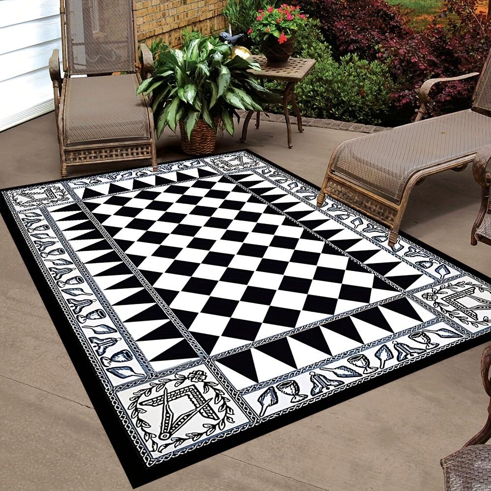 Illuminati Black and White Pattern Carpet, Non-Slip Area Rug for Living Room, Bedroom, Outdoor Camping - 1pc