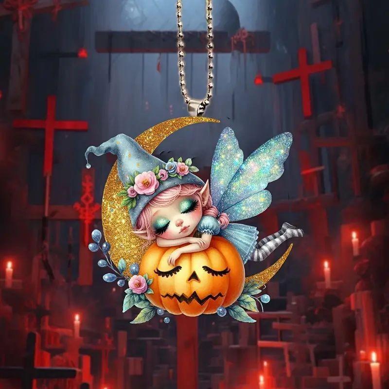 Festive Cartoon Acrylic Pumpkin Hanging Decoration For Car Interior Halloween Decor