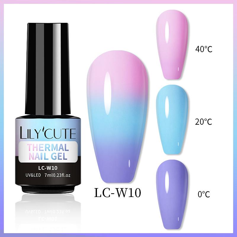 LILYCUTE 7ml Thermal Gel Nail Polish 3 Layers Temperature Shiny Color Changing Semi Permanent Soak Off UV Gel Polish Varnish Base Top Gel Nail Art DIY