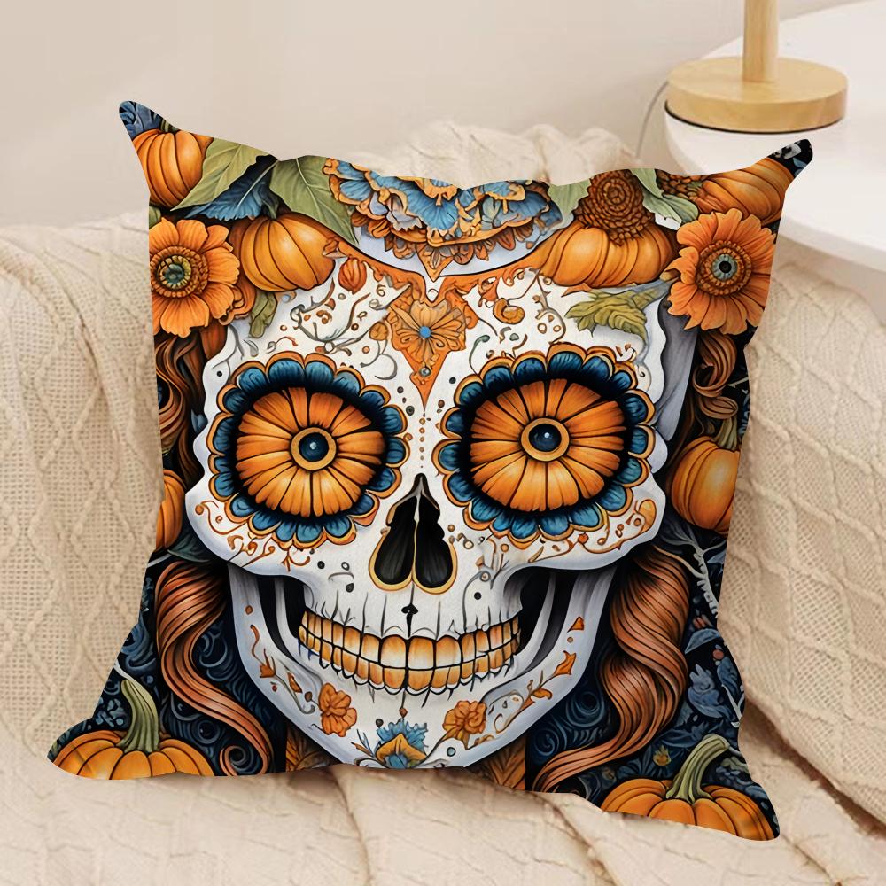 Abstract Day Of The Dead Cushion Cover Silky Short Plush Invisible Zipper Dustproof Sofa Pillow Case For Home Decor
