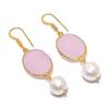Pink Chalcedony, Pearl Gemstone Handmade 925 Sterling Silver Earring 2.17" KJ-1031