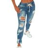 European & American High-Waisted Ripped Skinny Jeans for Women with Elastic Waist & Drawstring