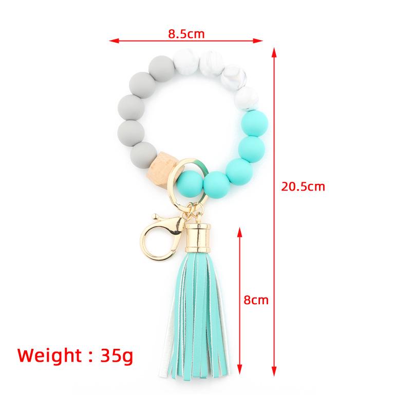 Silicone & Beech Wood Beaded Keychain Bracelet with Pendant