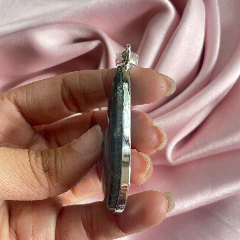 Green Swiss Opal Pendant With Silver Chain Necklace 925 Sterling Silver Pendant