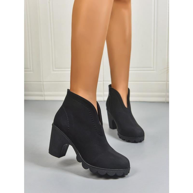 2025 Winter Side Zipper High Heel Fashion Boots Women's New Plus Size Block Heel V-Mouth V-Mouth V-Mouth V-Boots