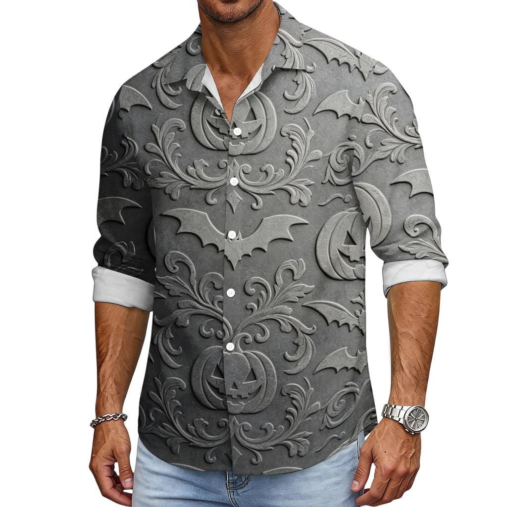 Men's Loose Fit Long Sleeve Collared Shirt Vintage Casual Breathable Button Down Shirt for Autumn Spring Daily Outdoor Workwear