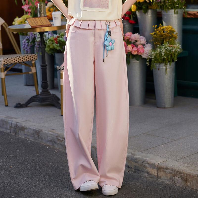 Bailuyu Sweet Lace Waist Casual Pants XL розовый