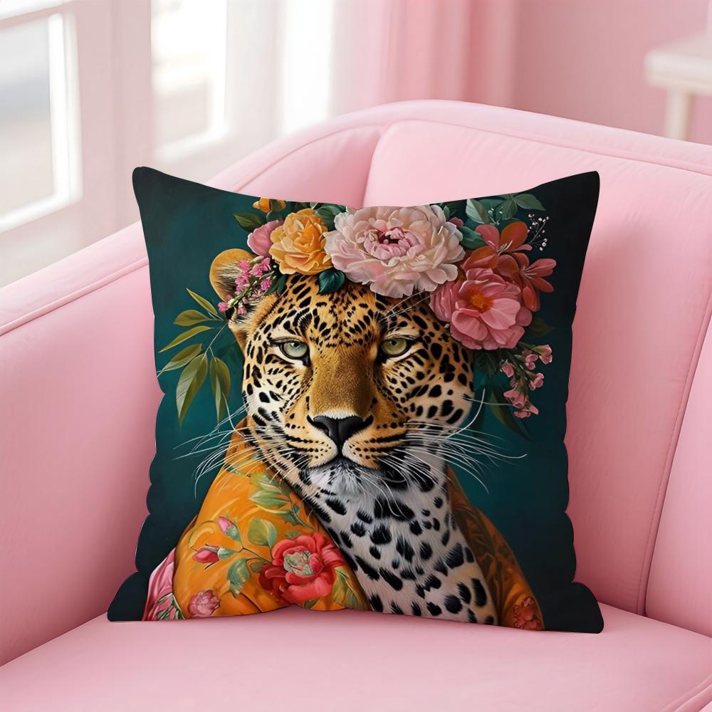 European Fashion Leopard Art Cushion Cover Pillowcase Short Plush Invisible zipper Room Sofa Cushion Cover