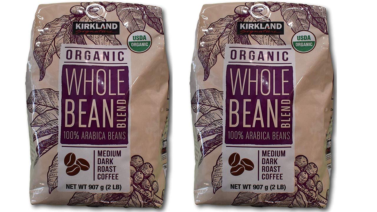 

Kirkland Organic Whole Bean Blend 907g Medium Dark Roast Coffee Beans Arabica x907g Regular 2 Bags 100% (Beans)
