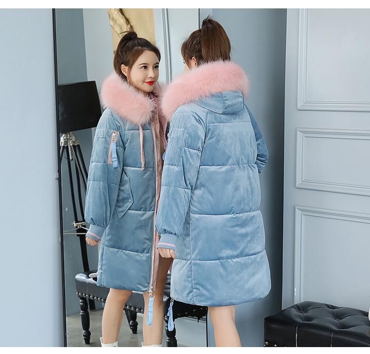 Autumn and Winter Women's Thickened Coat with Large Fur Collar Loose Mid-length Student Windproof Warm Coat