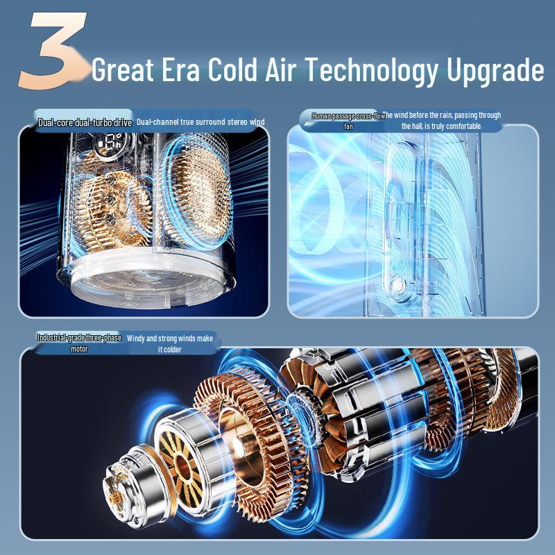 Double Turbine Leafless Fan & Humidifier: Mini Dual Tower, High Wind, USB-Powered, Humidifying Spray