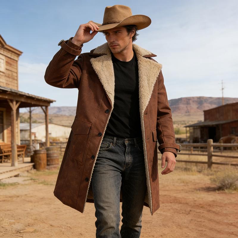 Men's Retro Brown Suede Jacket - European Size, Warm Autumn/Winter Coat