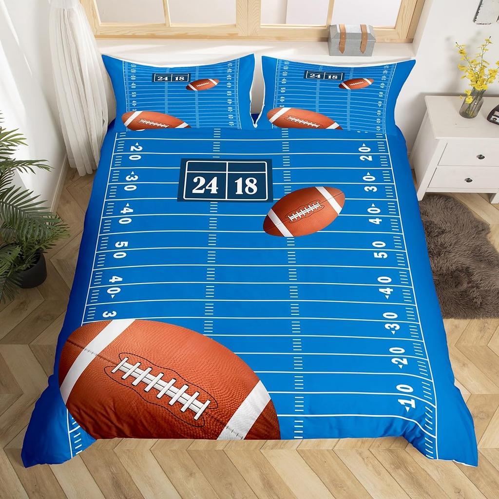 Boys Rugby Sports Duvet Cover Queen Football Bedding Set Ball Sport Comforter Cover Black Tie Dye Quilt Cover with 2 Pillowcases