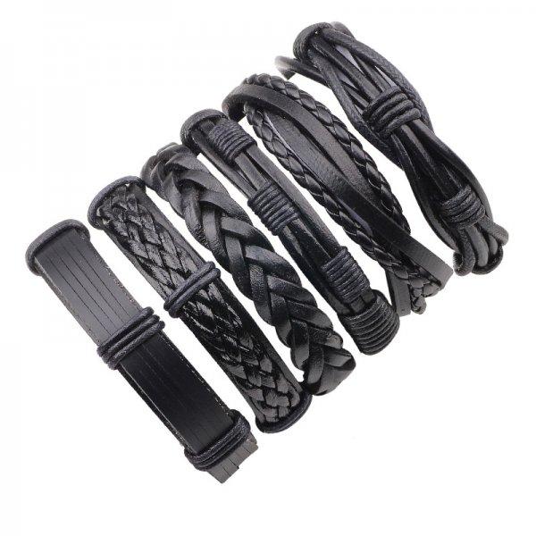 Handmade Vintage Multilayer Men Leaf Leather Bracelet Braided Star Knot Leaf Rope Wood Beads Wrap Bracelets & Bangles Male Gift