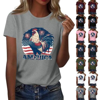 Women's Round Neck Casual Independence Day Printed Short Sleeve T-Shirt Top