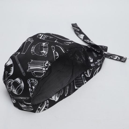 Chef Hat Printing Bouncy Mesh Adjustable Unisex Prevent Hair Falling Lace Up Pepper Restaurant Working Hat for Hotel
