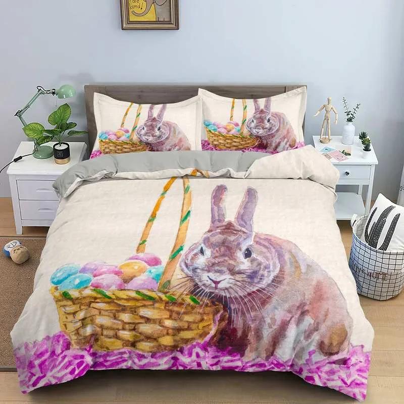 

Cartoon Rabbit King Queen Duvet Cover Pet Animal Carrot Bedding Set For Kids Easter Theme Bule 2/3Pcs Polyester Quilt Cover 70x133cm 2pcs