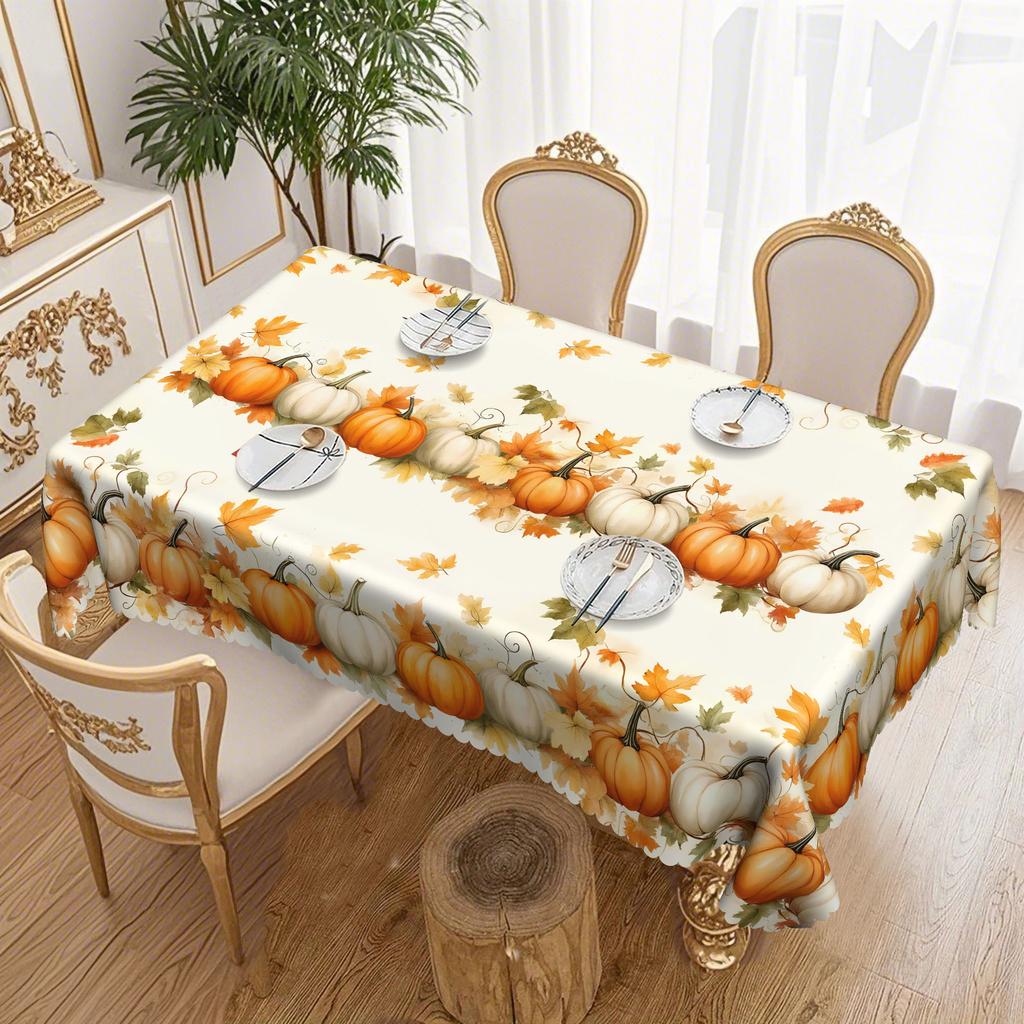 1 Autumn Harvest Pumpkin Tablecloth Orange, White, Beige, Yellow Pumpkin Flower Pattern Tablecloth