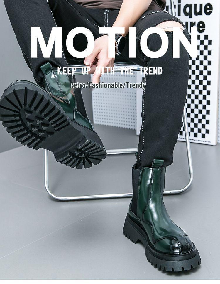 Men's High-End Velvet-Lined Chelsea Motorcycle Boots - British Style, Thick-Sole, Height-Increasing, Warm for Autumn & Winter