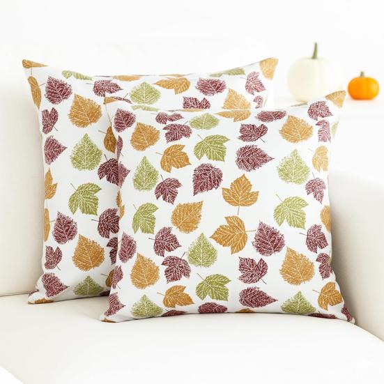 2Pcs Throw Pillowcase Autumn Maple Leaf Pattern Replaceable Design Pillow Case Washable Super Soft Reusable Sofa Cushion Covers
