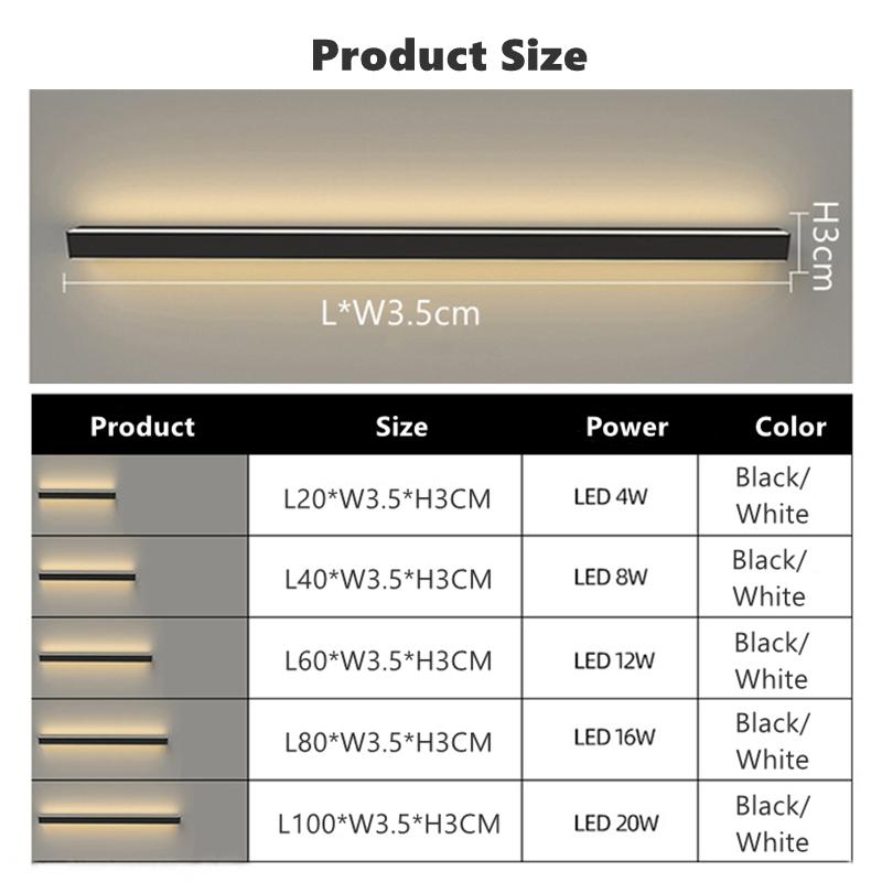 Modern LED Wall Lamp Simple Long Strip Indoor Wall Light Bedroom Living Room TV Background Decor Sconce Lighting Fixture 85-265V