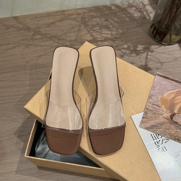 

2025 new sandals summer wear fairy wind heel transparent word fashion Internet celebrity super hot fashion slippers 42