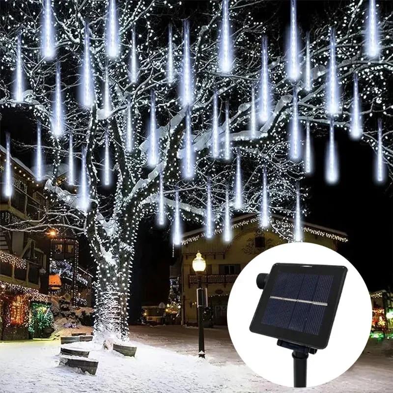 Solar Meteor Shower Rain String Lights 30/50CM Outdoor Waterproof LED Ambient Lighting for Tree Wedding Party Holiday Decoration