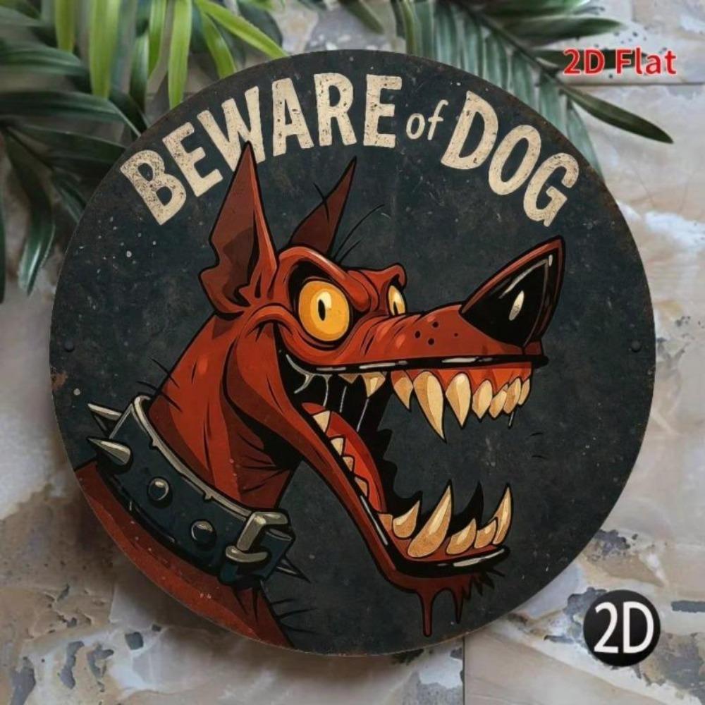 Vintage Metal Dog Warning Sign Aggressive Canine Decor Home Office Garage