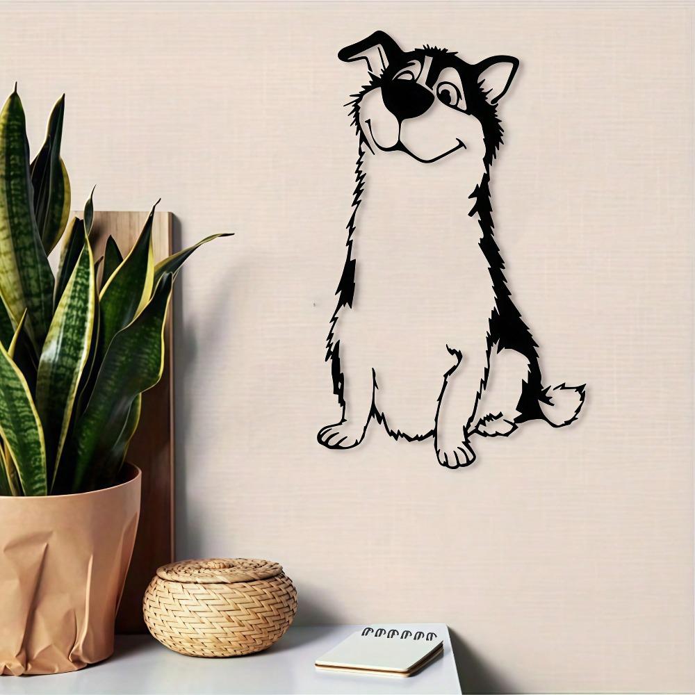 Metal Dog Wall Art Cartoon Animal Sculpture Decoration Gift for Home Office Bedroom Powder Coated