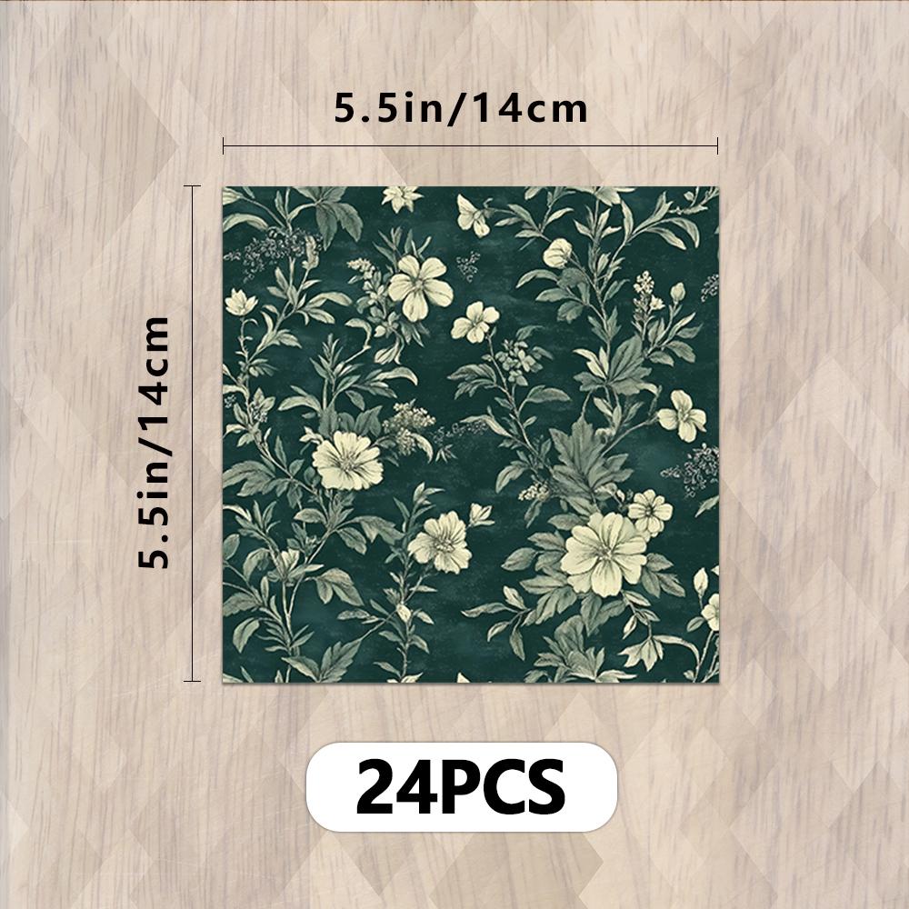 24pcs, Vintage Green Floral Theme Scrapbook Paper, A5 Size, DIY Journals, Material Paper, Patchwork, Photo Albums, Handbooks