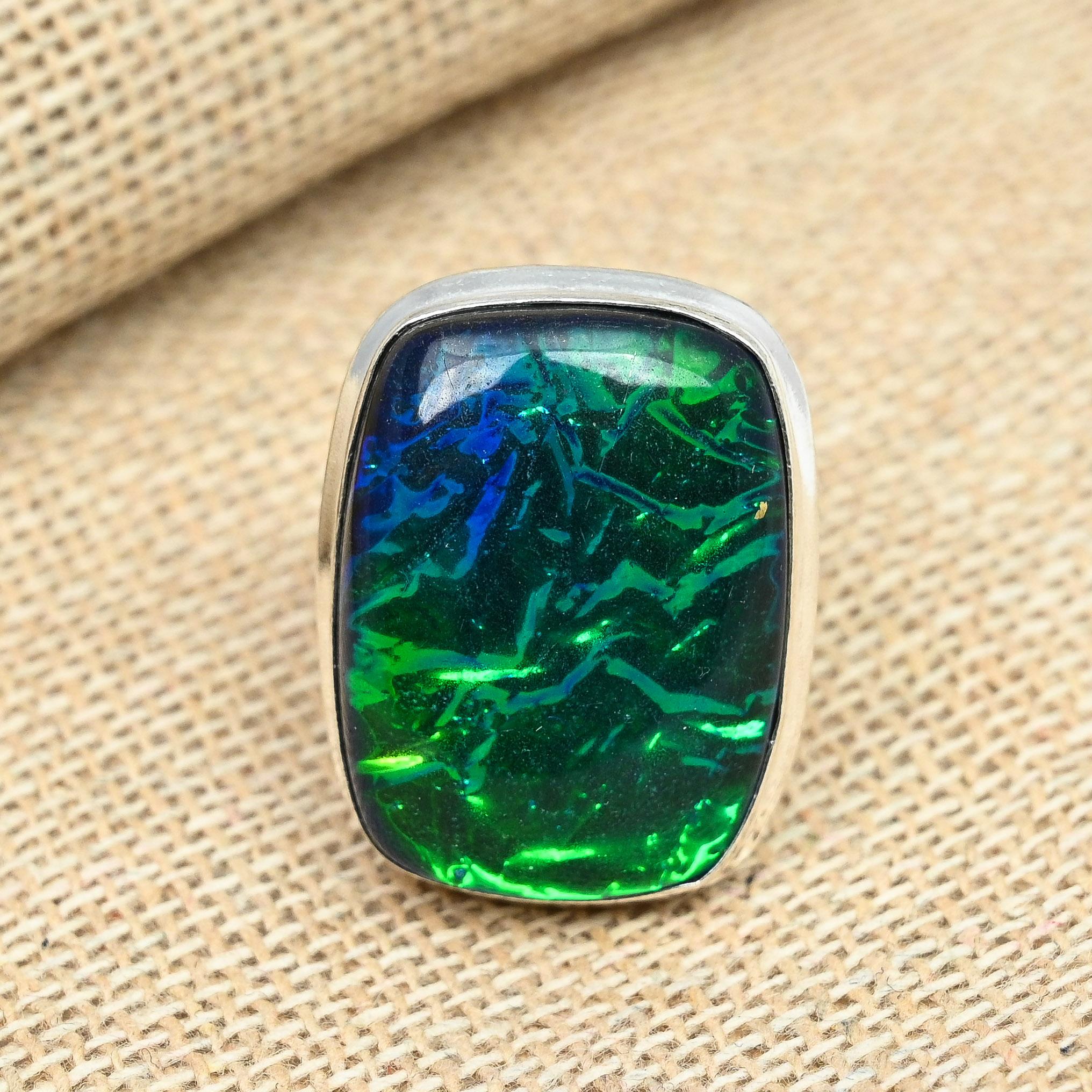 

Синий австралийский тройной опаловый драгоценный камень стерлингового серебра 925 пробы ювелирное обручальное кольцо 12